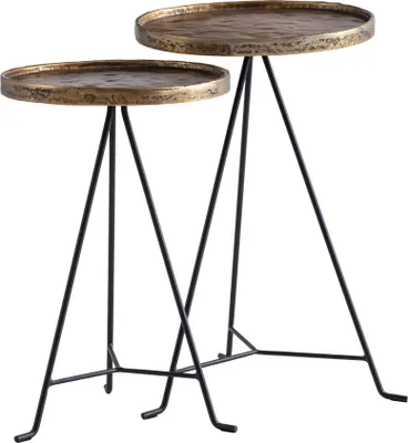 Productafbeelding van WOHNLING Bijzettafel, set van 2, metaal, goud/zwart. Set van salontafels, rond, voor de woonkamer, bijzettafel, modern, salontafel, decoratietafel, 2-delig, bloementafel
