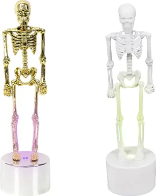 Produktbild von Leuchtendes Skelett 2er-Pack, Kunstharz mit LED-Farbwechsel, Weiß-Gold für Halloween-Dekoration