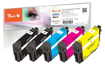 Obrázek produktu pro Peach PI200-971, Vysoká (XL) výtěžnost, Černá, Azurová, Purpurová, Žlutá, 5 kusů, Balení více kusů
