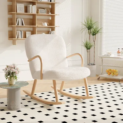 Produktbild von ProximaX Schaukelstuhl Mid-Century Modern Nursery Schaukelsessel gepolstert hohe Rückenlehne Accent Glider Rocker für Wohnzimmer