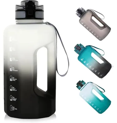 Produktbild von Sport Wasserflasche 2,2L mit Zeitmarkierung BPA-frei Griff Schwarz/Weiß