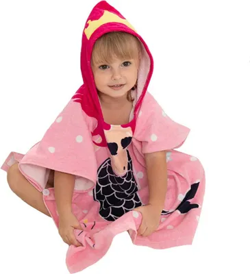 Produktbild von Badetuch mit Kapuze für Kinder 100% Baumwolle Ultraweich und super süß für Reisen, Bad, Strand und Pool, Meerjungfrau