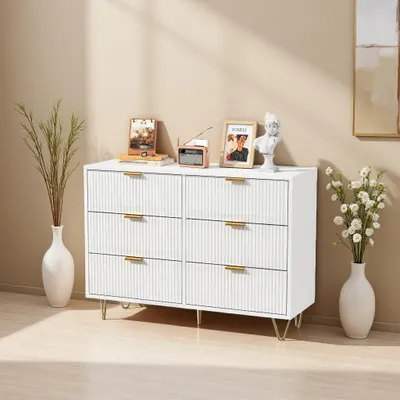 Obrázek produktu pro Vlnitá komoda se 6 zásuvkami - bílá, elegantní a praktický úložný prostor do ložnice, obývacího pokoje nebo pracovny