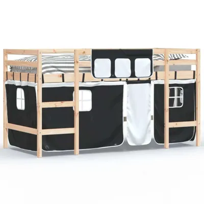 Immagine prodotto di Letto a Soppalco con Tende Bambini Bianco e Nero 80x200 cm Pino
