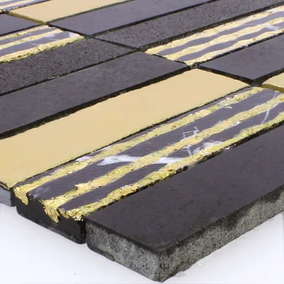 Produktbild von Naturstein Mosaikfliesen Carving Gold Schwarz