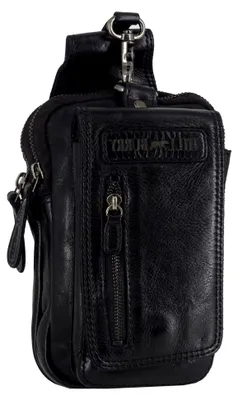 Produktbild von Hill Burry Echt-Leder Bauchtasche & kleine Umhängetasche | Gürteltasche aus hochwertigem echtem Leder | Herren - Damen Wandertasche/Hüfttasche | Partytasche Waschleder (Schwarz)