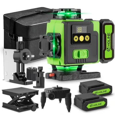 Image de Niveau à bulle laser 4x360° Niveau à bulle laser vert à nivellement automatique avec 2 piles / télécommande / IP54 étanche à l'eau et à la poussière