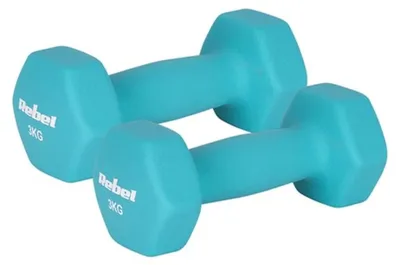 Image de Ensemble de haltères Rebel Active RBA-2330-3, 2 x 3 kg, fonte et revêtement en néoprène bleu