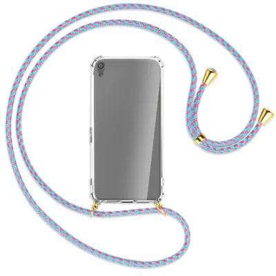 Produktbild von Handykette Backcover-Schutzhülle mit Band (Metall goldfarben) für Sony Xperia XA Ultra - pink/mint