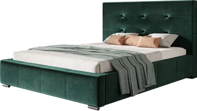 Produktbild von Polsterbett Oslo mit Kopfteil, 160x200 cm, Doppelbett mit Bettkasten und Lattenrost aus Metal, Velourstoff, Farbe: Grün