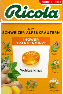 Image de Ricola Gingembre Menthe Orange aux herbes des Alpes suisses sans sucre 50g