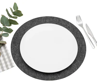 Produktbild von Set mit 4 Filz-Platzsets, runde Untersetzer, dunkelgrau
