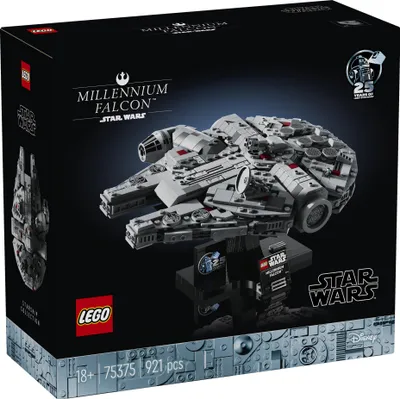 Produktbild von LEGO Star Wars Millennium Falcon, 25. Jahrestag Set für Erwachsene, Sammlerstück aus "Eine e Hoffnung", Raumschiff Modellbausatz, Haus oder Büro Deko, Geburtstagsgeschenke für Männer, Frauen 75375
