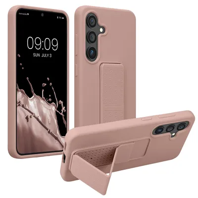 Produktbild von kwmobile Handyhülle für Samsung Galaxy S25 Hülle - TPU Silikon Case mit Fingerhalter und Stand - Schutzhülle Cover in Altrosa