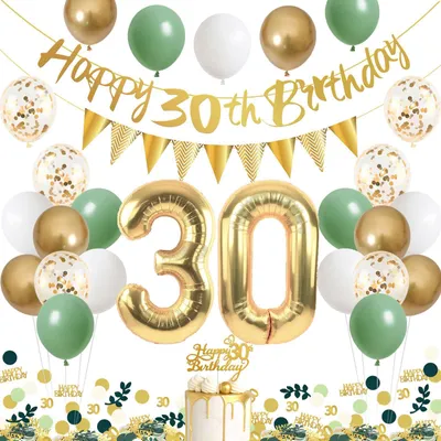 Produktbild von Dekorationsset zum 30. Geburtstag, Grün und Gold
