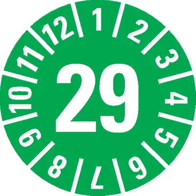 Produktbild von Dreifke® Prüfplakette 29, grün, Dokumentenfolie, selbstklebend, Ø 15mm, 1000/...