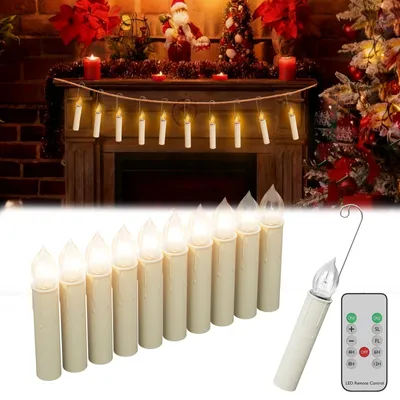 Produktbild von XINZI LED-Kerzen, Fernbedienung & Timer 4-12h, Warmweiß 2200K, Haken, 10er Set, Ideal für Hochzeit, Party & Weihnachtsdeko