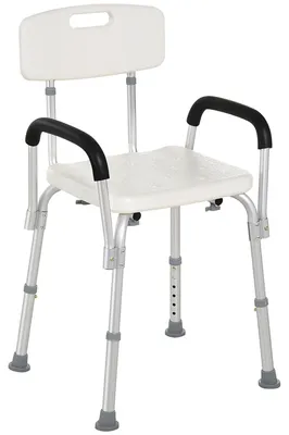 Produktbild von Duschstuhl fš¹r Senioren mit Rš¹ckenlehne, h?henverstellbar, rutschfest und mit Armlehnen, Belastbarkeit 136 kg