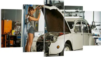 Produktbild von Bild auf Leinwand - Leinwandbild - Mädchen jung Auto Mechaniker - 160x85cm - Wand Bild - Wanddeko - Leinwanddruck - Bilder - Kunstdruck - Wanddekoration - Leinwand bilder - Wandkunst - EA160x85-2426