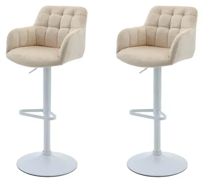 Produktbild von Barhocker 2er-Set - Samt und weißes Metall - Höhenverstellbar - Cremefarben