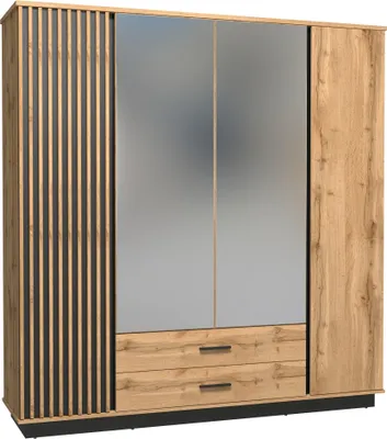 Produktbild von Kleiderschrank Lamelo LA18 Schrank 4 türiger Drehtürenschrank mit Kleiderstange und 2 Schubladen Schalfzimmerschrank