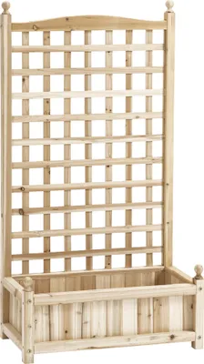 Zdjęcie produktu dla Fortuna Lai Skrzynka na rośliny z kratką Skrzynka na kwiaty dla roślin pnących, wykonana z drewna, 64 x 28 x 120 cm, idealna do ogrodu i na taras