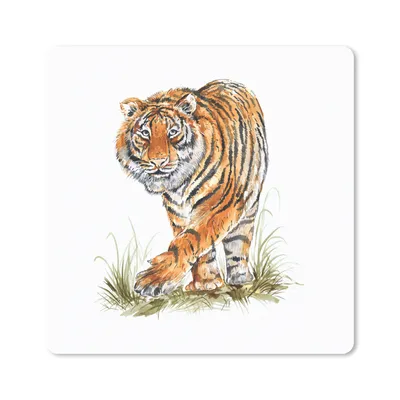 Produktbild von MuchoWow® Mauspad Mousepad Tiger - Gras - Kopf 20x20 cm - Mousepads - Maus Mat - Pad - Mausunterlage - Desk Mat - Bureauartikeln