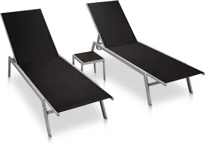 Image de Bains de soleil 2 pcs. avec table acier et Textilene Bain de soleil Outdoor