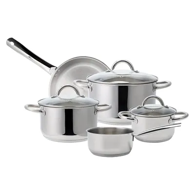 Produktbild von ECHTWERK Induktion Kochtopf-Set aus hochwertigem Edelstahl, 8-teiliges Kochgeschirr, Töpfe mit Glasdeckel, 3xKochtopf, Stielkasserole, Bratpfanne, Für alle Herdarten, Silber-Edition, Groß, EW-TS-8010