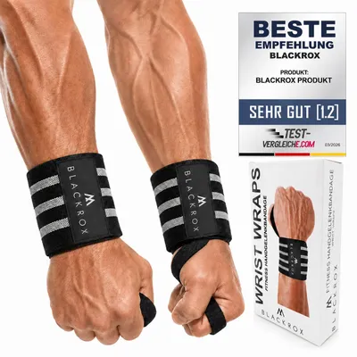 Produktbild von BLACKROX Handgelenkbandage Wrist Wraps "Beast Killer" 2x Handgelenkstütze Mann u. Frau Handgelenk Bandage für Sport, Fitness, Gym Bodybuilding, Grau