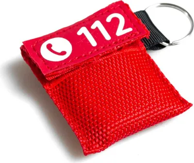 Produktbild von FLEXEO Beatmungstuch als Schlüsselanhänger DIN 13154 Beatmungsmaske CPR Beatmungsschutz, rot, 24 Stück