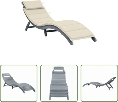 Image de The Living Store Chaise longue avec support Gris Bois massif Acacia