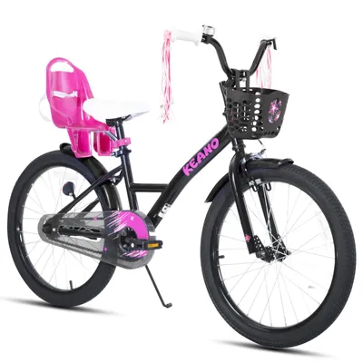 Produktbild von Joystar 20 Zoll Mädchenfahrrad mit Puppensitz und Korb, Kinderfahrrad mit Luftschlangen, vollständigem Kettenschutz und Schutzblechen