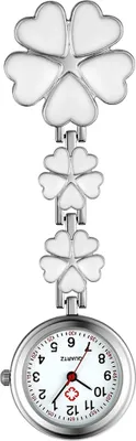 Produktbild von Damen-Taschenuhr zum Anklipsen, Krankenschwesteruhr aus Zinklegierung, Ansteckuhr in Blumenform, Hängende Taschenuhr, mit fünf herzförmigen