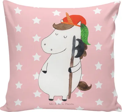 Produktbild von Mr. & Mrs. Panda Couchkissen Einhorn Junge - Rot Pastell - Geschenk, Einhörner, Unicorn, kissen bedruckt, Bube, Lounge, Mittelalter, kuschelkissen 40x40, Sofa