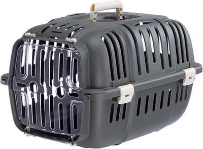 Produktbild von Ferplast JET, Fester Transportbox, Haustiertransportbox, Katze, Hund, Kleintier, 8 kg, Frontlader, Grau, Transparent