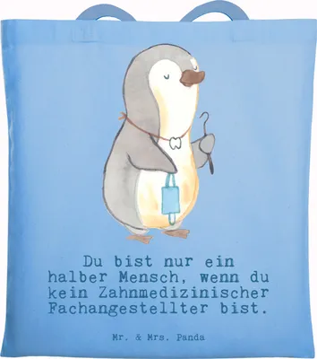 Produktbild von Mr. & Mrs. Panda Tote Bag Zahnmedizinischer Fachangestellter Herz - Sky Blue - Geschenk, Stoffbeutel, Shopping Tasche, Beutel, Schultasche