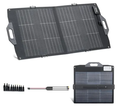 Immagine prodotto di Pannello solare pieghevole VEVOR da 100 W, modulo solare monocristallino bifacciale di tipo N 16BB con caricabatterie, efficienza del 24%, con uscita MC4, USB-A (QC3.0), connettori di tipo C e DC per stazioni di ricarica.