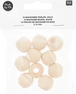Obrázek produktu pro 10 kulatých korálků Macrame - přírodní dřevo - 20 mm