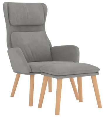 Image de vidaXL Fauteuil relax avec pouf gris clair velours