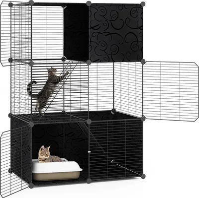 Produktbild von GOPLUS 3-stöck. Katzengehege, Katzenkäfig mit 3 Türen & 2 Leitern, Metalldrahtkäfig, Katzenhaus für Tiere wie Frettchen & Kaninchen, 74 x 47 x 110 cm