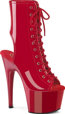 Produktbild von ADORE-1016 Pleaser vegan Damen High-Heels Peep-Toe Plateaustiefeletten rot Lack