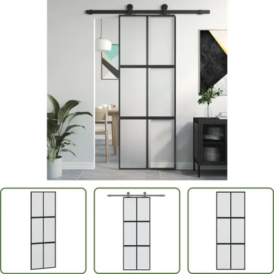 Produktbild von The Living Store Schiebetür Schwarz 76x205 cm Hartglas und Aluminium