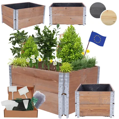 Produktbild von MODO24 Hochbeet Holz, Noppenfolie, Pflanzrahmen, Kräuterbeet, Gemüsebeet, Massivholz Kiefer, 40x60x80 cm, Braun, ZP10