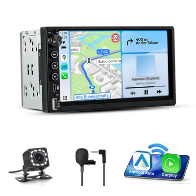 Produktbild von 7 Zoll kabelloses CarPlay & Android Auto Autoradio mit Mirror Link, Bluetooth, EQ, Rückfahrkamera – inkl. Einbauzubehör