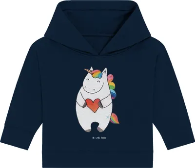 Produktbild von Mr. & Mrs. Panda Organic Baby Hoodie Einhorn Herz 24. - 36. Monat - French Navy - Geschenk, Schlimm, Einhörner, Kapuzensweatshirt, Kapuzenshirt, Lustig, Unicorn