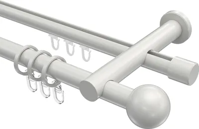 Produktbild von Interdeco Rundrohr-Innenlaufstange / Gardinenstange (Kombination) Weiß, Typ Platon Luino (Kugel), 20 mm Ø 2-läufig, 140 cm
