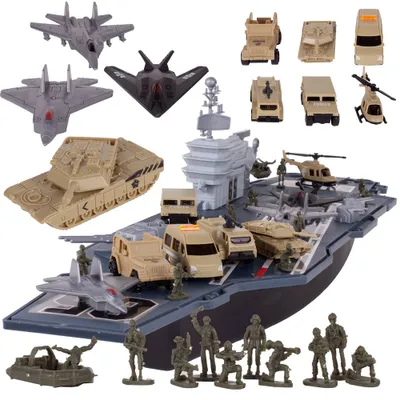 Image de Malplay Bateau-jouet Porte-avion Avec Char, Avions de combat, Véhicules de cire- Flotte totale A emballer