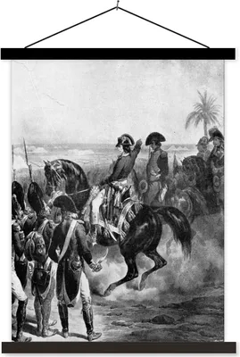 Produktbild von MuchoWow® Textilposter Schwarz-Weiß-Abbildung von Napoleon Bonaparte in Ägypten 40x53 cm mit schwarzem Rahmen - Abbildung