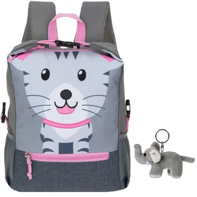 Produktbild von Rucksack für Mädchen Jungen Kinder Kinderrucksack Kindergartenrucksack Tasche Recycling PET Flaschen 20643 2800 Katze Mia Grau Rosa + Elefant